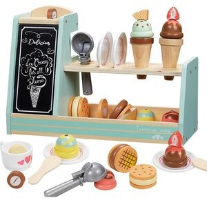 Giant Bean Wooden Ice Cream, Coffee and Frozen Treat 3-in-1 Counter Playset